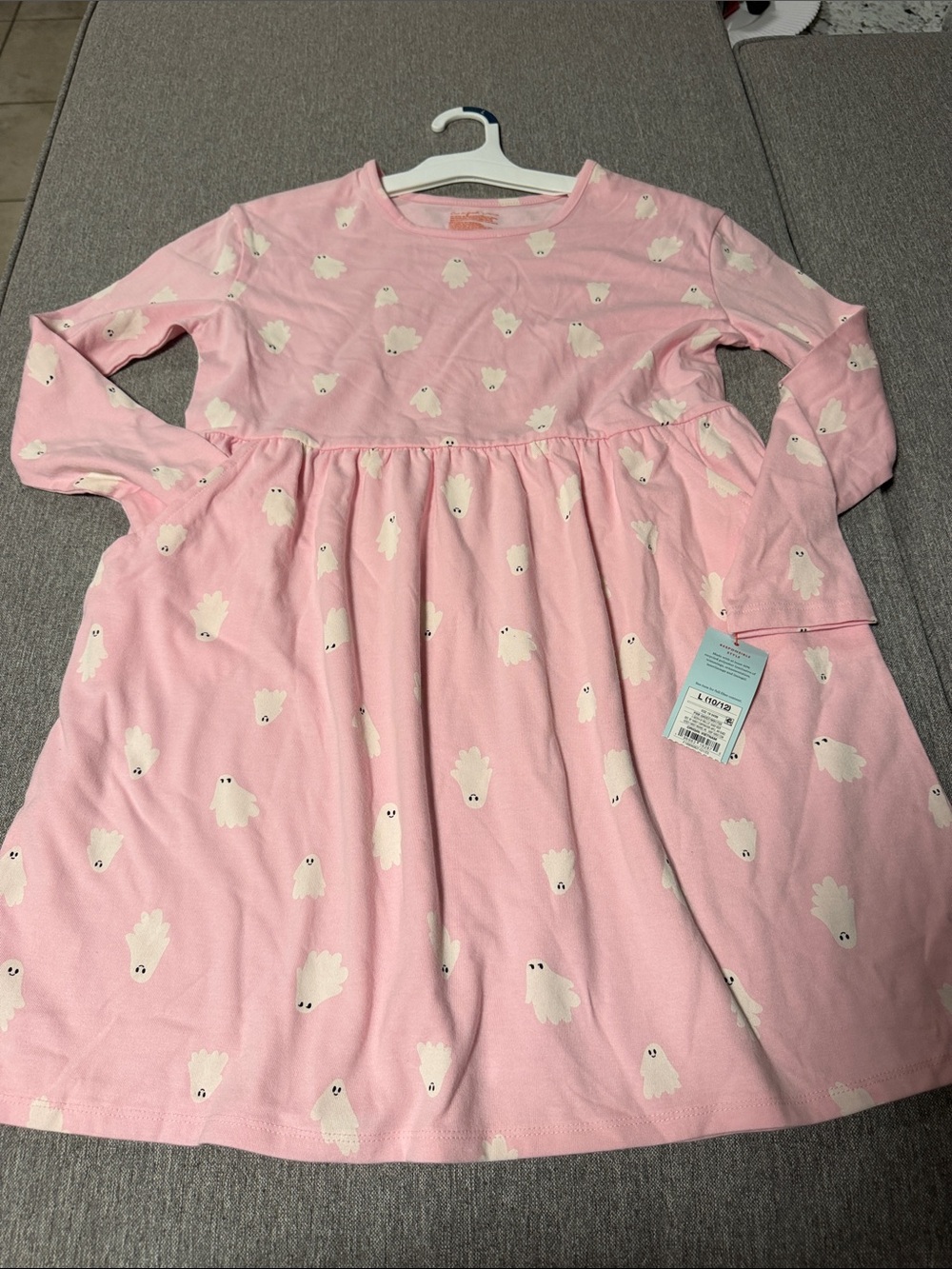 Target Pink Long-Sleeve Kids Nightgown with White Ghosts size 10-12